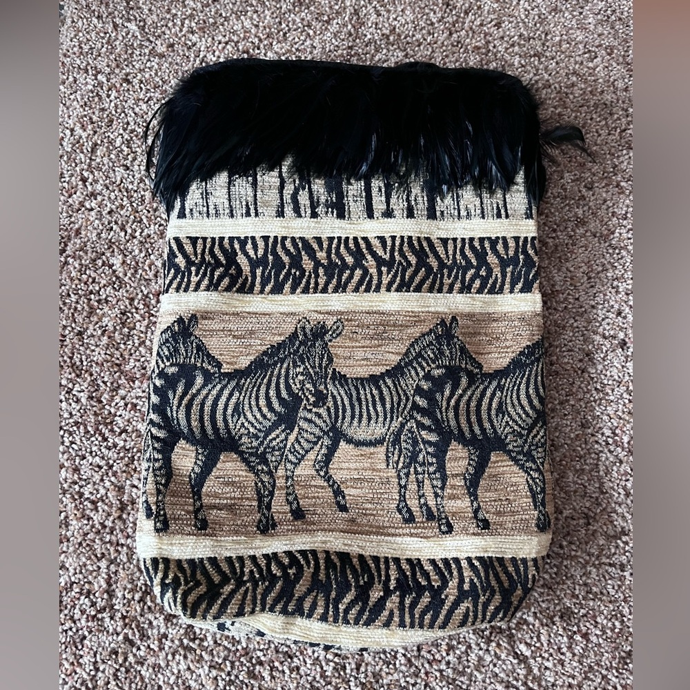 Vintage 90s Zebra Print Vertical Messenger‎ Crossbody Tapestry Bag